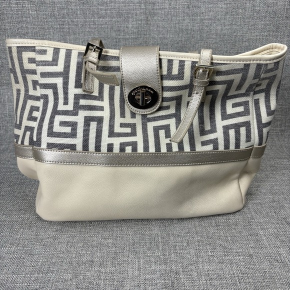 Spartina 449 Handbags - Spartina 449 De Renne Daufuskie‎ Turn Key Classic Natural Linen Leather Tote